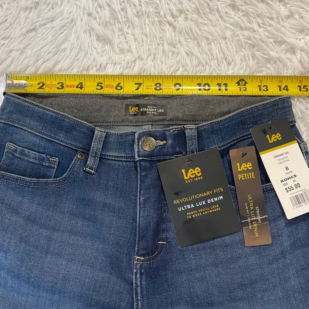 Lee WOMENS Classic Straight MID SLIM FIT Blue Jeans SIZE 8 Petite DENIM NWT
